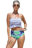 Flag Print High Waist Printed Smocked Bikini