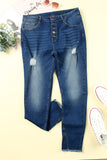 Plus Size High Rise Buttons Distressed Ankle Skinny Jeans