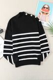 Striped Turtleneck Long Sleeve Sweater with Buttons