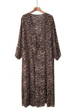 Leopard Print Tie Waist Open Front Kimono Beach Cover Up