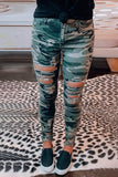 Camouflage Hollow out Skinny Jeans with Pocket