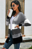 Gray Open Front Colorblock Cardigan with Pockets