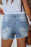 Frayed Hem Denim Shorts with Pockets