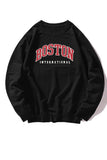 BOSTON Letters Print Crew Neck Men's Pullover Sweatshirt