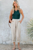 Beige Drawstring Pocketed Straight Leg Denim Pants