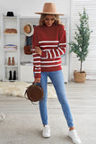 Striped Turtleneck Long Sleeve Sweater with Buttons