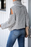 Turtleneck Cold Shoulder Textured Sweater