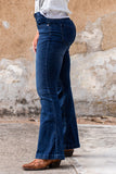 Blue High Rise Buttoned Flared Jeans