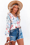 White Floral Print Drape Crop Blouse