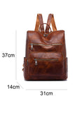 Faux Leather Waterproof Zipped Vintage Backpack