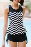 White Zigzag Print Mesh Splice 2pcs Tankini Swimsuit