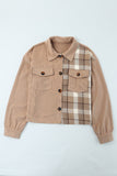 Khaki Plaid Patchwork Corduroy Cropped Jacket