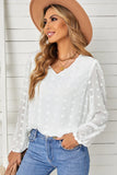 White Swiss Dot Bubble Sleeve Blouse