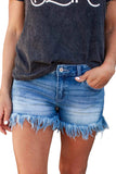 Fringe Hem High Rise Denim Shorts