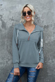 Half Zip Colorblock Pocket Patchwork Long Sleeve Hoodie