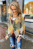 Square Neck Mixed Print Blouse