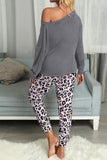 Casual Long Sleeve Leopard Pants Loungewear Set