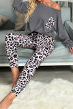 Casual Long Sleeve Leopard Pants Loungewear Set