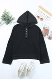 Casual Button Solid Patchwork Trim Hoodie