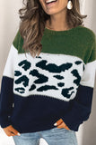 Color Block Leopard Splicing Sweater