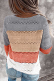 Multi-color Knitted Color Block Long Sleeve Crew Neck Sweater