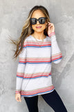 Stripe Print Crew Neck Long Sleeve Top