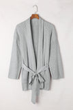 Robe Style Rib Knit Pocketed Cardigan with Belt