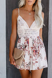 Deep V Spaghetti Straps Lace Floral Romper