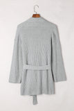 Robe Style Rib Knit Pocketed Cardigan with Belt