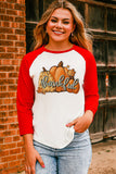 Thankful Pumpkins Print Color Block Graphic Raglan Top