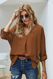 V Neck 3/4 Sleeve High Low Hem Shirt