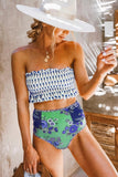 Flag Print High Waist Printed Smocked Bikini