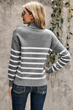 Striped Turtleneck Long Sleeve Sweater with Buttons