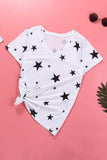 V Neck Stars Print Gray T-shirt