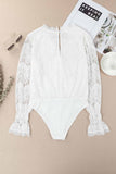 Lace V Neck Wrap Long Sleeve Bodysuit