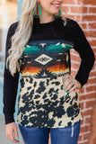 Aztec Cow Print Long Sleeve Top