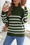 Striped Turtleneck Long Sleeve Sweater with Buttons