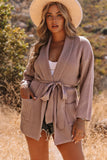 Robe Style Rib Knit Pocketed Cardigan with Belt