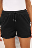 Tie Waist Side Pockets Cuffed Lounge Shorts