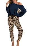 Casual Long Sleeve Leopard Pants Loungewear Set