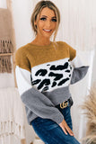 Color Block Leopard Splicing Sweater