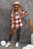 Turn down Neck Plaid Pocket Button Closure Coat