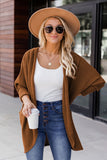 Waffle Knit Open Front Rounded Hem Cardigan