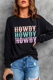 Black Trio Howdy Letter Print Casual Pullover