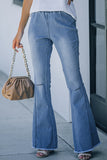 color Distressed Bell Bottom Denim Pants