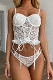 White Lace Criss Cross Lace-up Ruffled Two-piece lingerie set