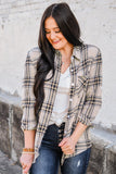 Khaki Chest Pocket Plaid Pattern Long Sleeve Shirt