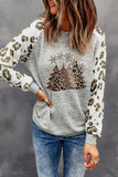 Christmas Trees Graphic Leopard Raglan Sleeve Top