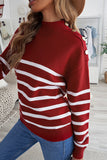 Striped Turtleneck Long Sleeve Sweater with Buttons