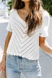 V Neck Eyelet Knitted Top with Scalloped Trims